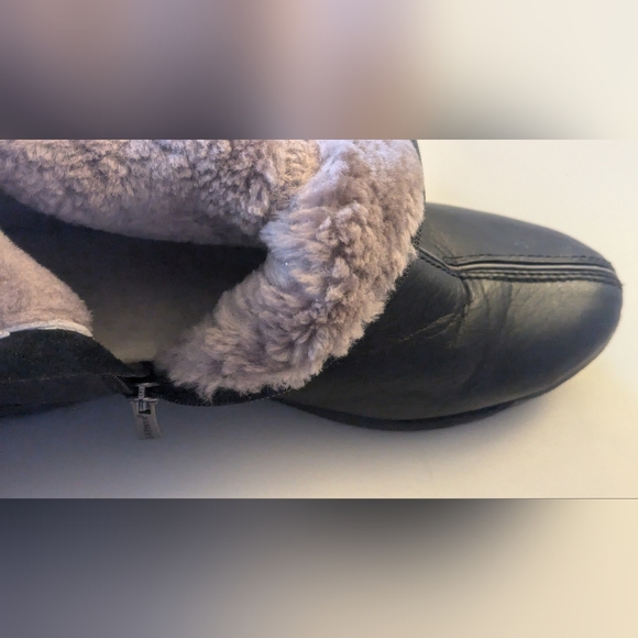 Designer La Pinta Black Winter Genuine Leather Wide Calf Boots Sz 10 - Picture 3 of 13